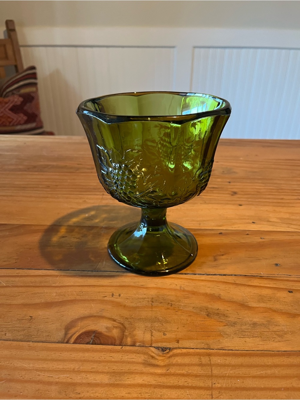 Vintage Indiana Glass Green Harvest Pedestal Compote/Bowl